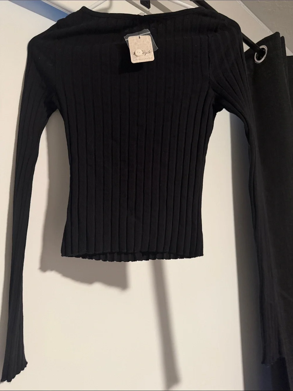 Free People Black Ribbed Long-Sleeve Button-Back Top - Picture 2 of 4